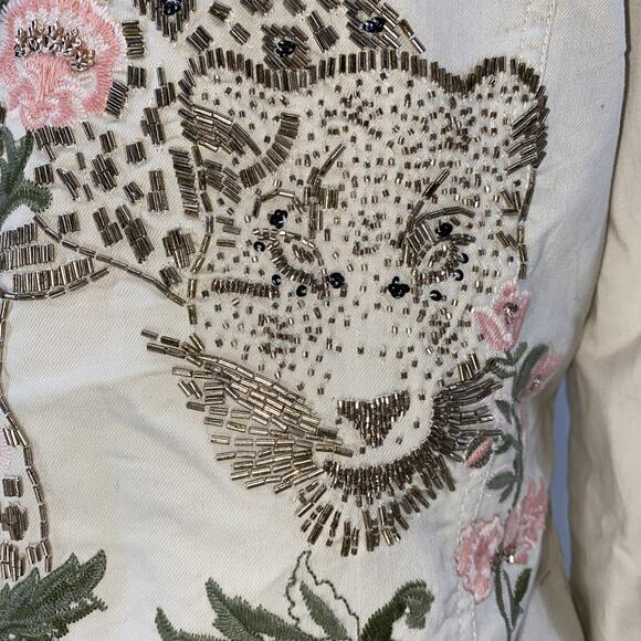CHICO'S Beaded LEOPARD EMBROIDERED FLORAL Western DENIM JEAN Jacket 0 US 4/6 - Picture 10 of 14